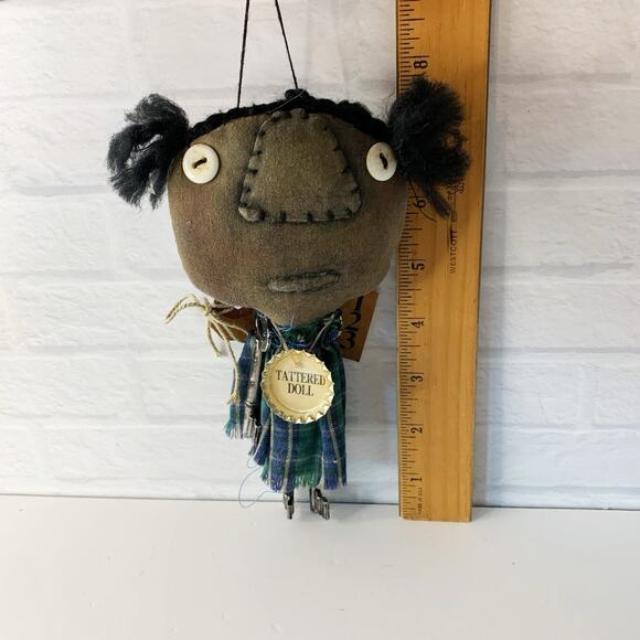 Primitive Folk Art Doll Black Cloth Tattered Distressed Whimsical Rag Hanging 8" - Picture 7 of 7